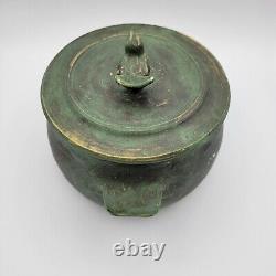 Primitive Crock Fermenting Pot Grease Art Pottery Stoneware Bird Finial Signed