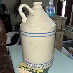 Primitive Rare Stoneware Jug Crock With Handle Good Condition