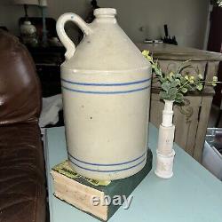 Primitive Rare Stoneware Jug Crock With Handle Good Condition