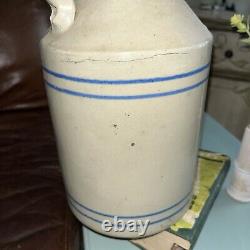 Primitive Rare Stoneware Jug Crock With Handle Good Condition