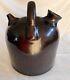 Primitive Stoneware 2 Spout Crock Jug Gallon Antique Pottery Brown Farmhouse