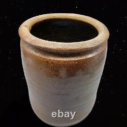 Primitive Stoneware CROCK Art Pottery Stoneware 8T 6.5W Rounded Antique