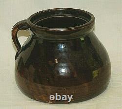 Primitive Stoneware Chocolate Glaze Crock Jug Jar with Handle Antique Farm Decor