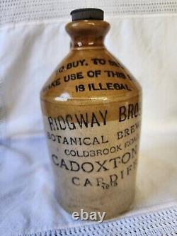 RARE 1918 Ridgeway Bros Botanical Brewers Cadoxton & Cardiff Stoneware Jug Crock