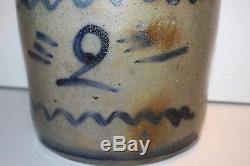RARE 2 Gallon Decorated Stoneware Crock Churn Salt Glazed Estate find Unusual