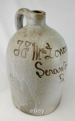 RARE Antique 19thc T. F. McDonough Scranton PA Stoneware Whiskey Script Jug Crock