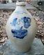 Rare Antique Blue Decorated Ovoid Stoneware Crock Potted Flower 3 Gal Jug Clark