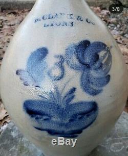 RARE Antique Blue Decorated Ovoid Stoneware Crock Potted Flower 3 Gal Jug Clark