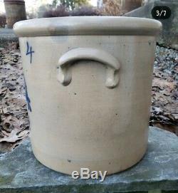 RARE Antique Blue Decorated Penn Yan Stoneware Crock Looking Glass Orchid 4 Gal