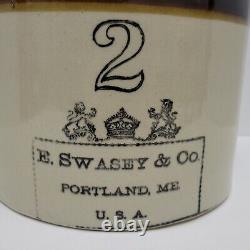 RARE Antique E. Swasey & Co. Portland Maine USA 2 Gallon Advertising Crock Farm