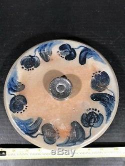 RARE Antique John Bell Pa. Blue Decorated Stoneware Pottery Lid Signed