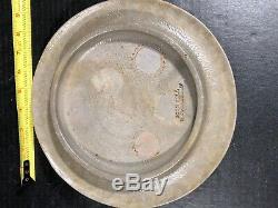RARE Antique John Bell Pa. Blue Decorated Stoneware Pottery Lid Signed