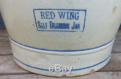 RARE Antique Red Wing 5 Gallon Self Draining Stoneware Jar Water Cooler, Handles