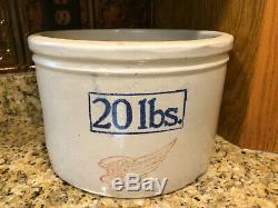 RARE Antique Red Wing Redwing 20# Stoneware Butter Crock Large Wing Hard to Find