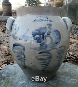 RARE Antique Stoneware Crock S. Blair Cortland NY Ovoid Blue Decorated c1840's