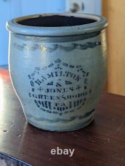 RARE Cream Pot Stoneware Jar HAMILTON JONES GREENSBORO PA Shield Crock