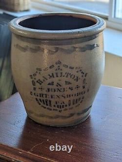 RARE Cream Pot Stoneware Jar HAMILTON JONES GREENSBORO PA Shield Crock