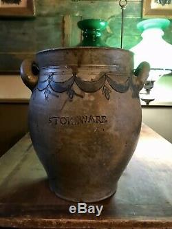 RARE EARLY 19th Cen DECORATED THOMAS COMMERAW 2 GALLON OVOID STONEWARE JAR/CROCK