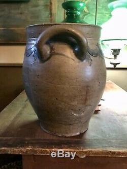 RARE EARLY 19th Cen DECORATED THOMAS COMMERAW 2 GALLON OVOID STONEWARE JAR/CROCK