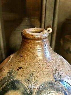 RARE THOMAS COMMERAW OVOID STONEWARE 2 GALLON DECORATED and MARKED JUG