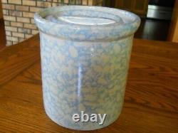 RARE VINTAGE RED WING TALL SPONGE BUTTER CROCK WithBAR LID BLUE & WHITE PERFECT