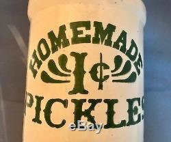 RARE Vintage Antique Homemade 1c cent Pickles Crock Stoneware 1/2 Gallon Friends