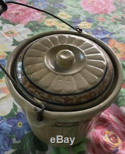 RED WING STONEWARE SPONGEBAND 5lb BAILED BUTTER CROCK ANTIQUE