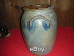 R. W. Russell Blue Decorated Stoneware 3 GALLON CROCK 12 1/2 Tall