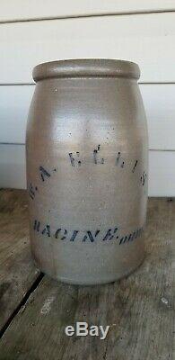 Racine Meigs Ohio River Ellis Stoneware Jar Crock OH Merchant