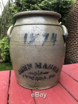 Rare 1874 Dated Decorated Indiana, PA Stoneware Crock