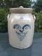 Rare 19thc Antique Stoneware Jar Crock Blue Cobalt Lion Head Lower Manhattan Lid