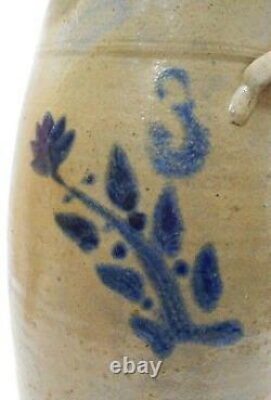 Rare 19th C American Folk Art Antique 3 Gl Butter Churn Slip Dec Stoneware Crock
