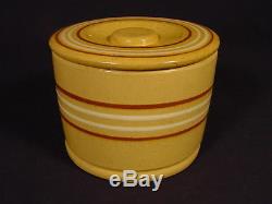 Rare 7 Inch Antique American White & Mocha Banded Crock & LID Yellow Ware Mint