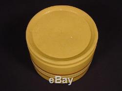 Rare 7 Inch Antique American White & Mocha Banded Crock & LID Yellow Ware Mint