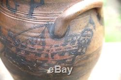 Rare American Stoneware Incised Ship Crock