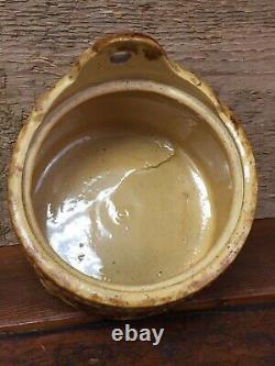 Rare Antique Brown & Yellow Salt Glaze Stoneware Salt Crock with Lid PEACOCK