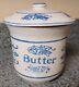 Rare Antique Brush Mccoy Blue & White Wildflower Butter Stoneware Crock & Lid