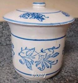 Rare Antique Brush McCoy Blue & White Wildflower Butter Stoneware Crock & Lid