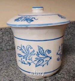 Rare Antique Brush McCoy Blue & White Wildflower Butter Stoneware Crock & Lid