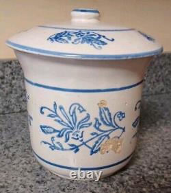 Rare Antique Brush McCoy Blue & White Wildflower Butter Stoneware Crock & Lid