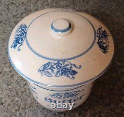 Rare Antique Brush McCoy Blue & White Wildflower Butter Stoneware Crock & Lid