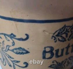 Rare Antique Brush McCoy Blue & White Wildflower Butter Stoneware Crock & Lid