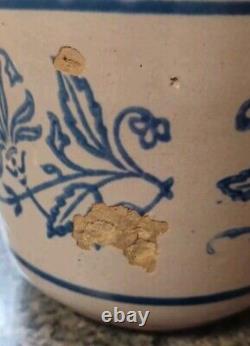 Rare Antique Brush McCoy Blue & White Wildflower Butter Stoneware Crock & Lid