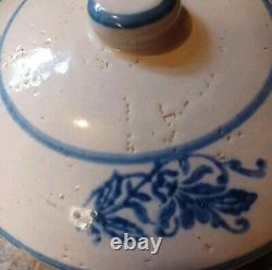 Rare Antique Brush McCoy Blue & White Wildflower Butter Stoneware Crock & Lid