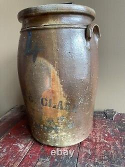 Rare Antique Clark Ironton OH 4 Gallon Brown Stoneware Crock