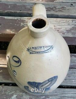 Rare Antique Darrow & Sons Baldwinsville NY Stoneware Jug Cobalt Floral 2 Gallon