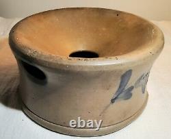 Rare Antique Grey Stoneware Spittoon Painted Blue Floral Sides Weighs Over 5 Lbs