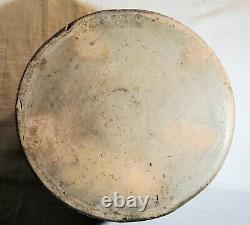 Rare Antique Grey Stoneware Spittoon Painted Blue Floral Sides Weighs Over 5 Lbs
