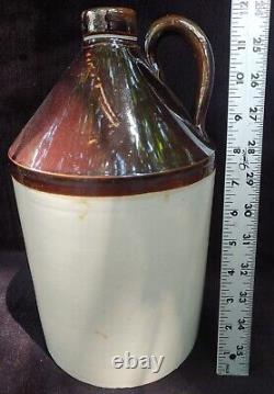 Rare Antique Salt Glazed One Gallon Stoneware Pottery Crock Jug Brown and White