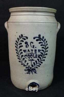 Rare Antique Stoneware 3 Gal. Water Cooler Decorated in Cobalt Script WOW